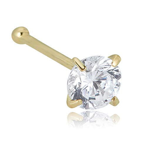 Image of AVORA 14K Gold Simulated Diamond CZ Nose Ring Stud - 1.5mm,2mm and 3mm (20 Gauge)