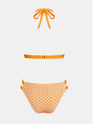 Image of CUPSHE Women's Two Piece V Neck Halter Bikini Sets Stitching Swimsuit | Back Hook,Side Cutout,Cheeky Bottom,Soft Removable Cups,Double Straps,Flattering Bathing Suit For Vacation And Beach