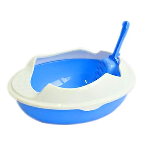 【ペット用品 スコップ付 猫用トイレ】キャットオープントイレ 2サイズ×5カラー| ねこ用 お世話 しつけ 砂 ショベル付き お手入れ簡単 消臭 おしゃれ かわいい (ブルー, Sサイズ)