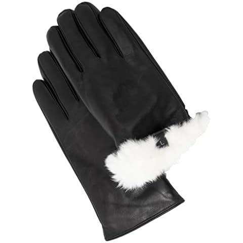 CANDOR AND CLASS Women's Rabbit Fur Lined Sheepskin Leather Gloves, Touchscreen, Winter Leather Gloves for Women, Gift Box (WRF21-B-L) Cover
