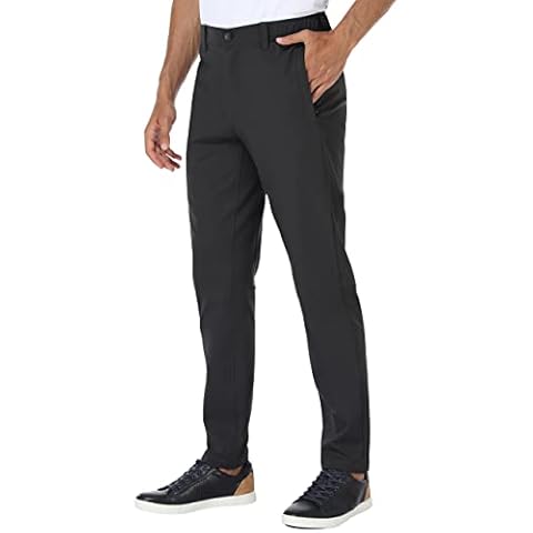 PULI Golf Pants Men Stretch Slim Fit Waterproof Dress Casual Work Hiking Tapered Pants with Pockets Black,32Wx32L Cover