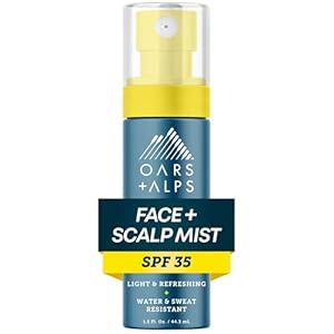 Oars + Alps Face & Scalp Sunscreen Spray Mist, SPF 35 Facial & Hair Sunscreen, Infused with Aloe Vera + Cucumber, Water & Sweat Resistant, Summer Splash Scent, 1.5oz