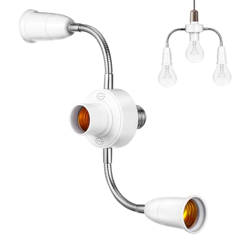 SHINEOFI 3 in 1 Light Socket Splitter E27 Light Socket Extender Adapter Adjustable Lamp Holder with 2 Gooseneck and 1 Center Outlet Lighting Fixture for Garage Porch Security Camera
