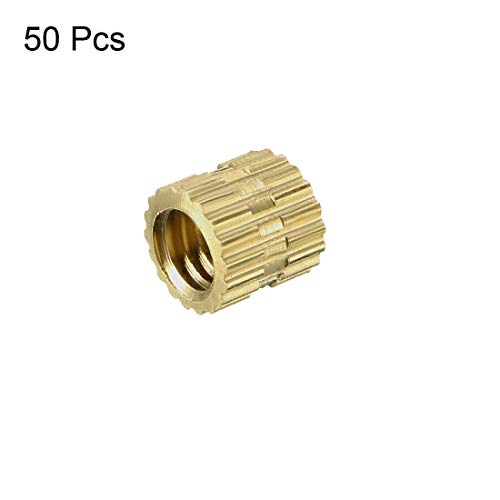 Image of uxcell Knurled Threaded Insert, M4 x 5mm (L) x 5mm (OD) Female Thread Brass Embedment Nuts, Pack of 50