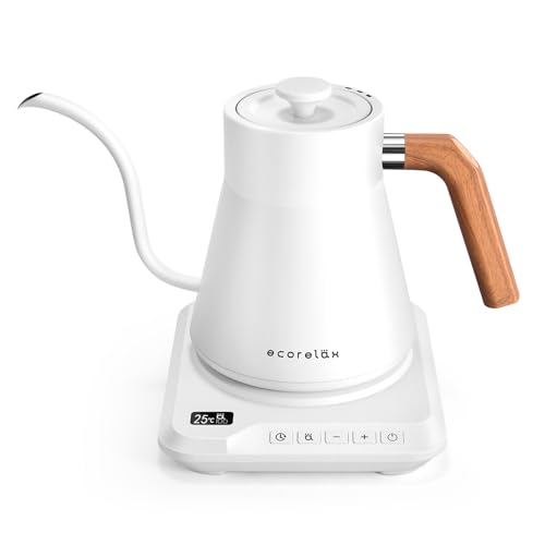 Comparison: Best Stagg Coffee Kettle 9 ECORELAX Gooseneck Electric Kettle, ±1℉ Temperature Control Pour Over Kettle for Coffee, Tea & Water, Stainless Steel 1200 W Keep Warm OLED Display 1 L (White)