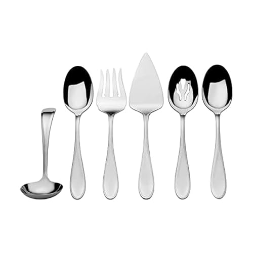 Image of Mikasa Bravo 18 /10 Stainless Steel 6-Piece Serving Set - Serving Spoons, Fork, Pie Server, Gravy Ladle - Polished Silverware Flatware Serveware