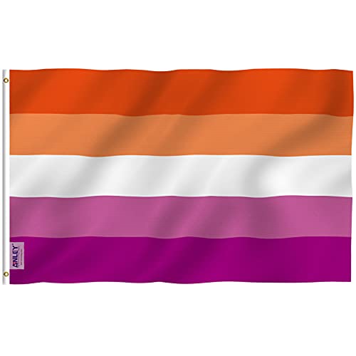 ANLEY Fly Breeze 3x5 Fuß Sonnenuntergang Lesbian Pride Flag - Lebendige Farbe und Fade Proof - Leinwand Kopf und doppelt genäht - LGBT Les Sunset Pride Flaggen Polyester mit Messing Ösen 3 X 5 Ft