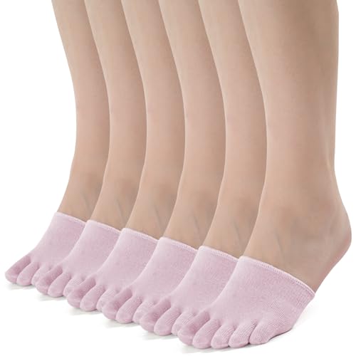 Image of likloks Half Socks for Women Cotton Toe Topper Hidden Non-Slip Toe Separation Liner Socks, Pink - 6 Pairs