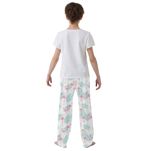 Aloha Flamingo Palm Leaf Boys Long Pants Soft Trousers Elastic Waist Kids Lounge Bottoms with Pockets S-XL3