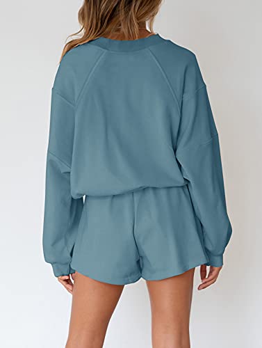 Image of MEROKEETY Women's 2023 Fall Oversized Batwing Sleeve Lounge Sets Casual Top and Shorts 2 Piece Outfits Sweatsuit