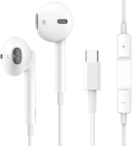 Écouteurs USB C,Ecouteurs Filaire Type C avec Microphone pour iPhone 16, 15 Pro Max Plus,iPad Pro...