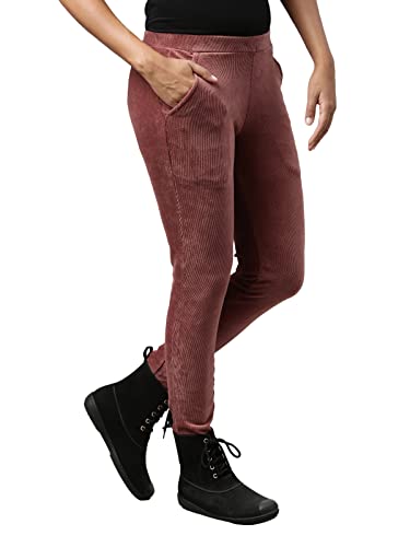 Image of GO COLORS Solid Corduroy Treggings for Women | Warmtech, Mid Rise, Side Pocket