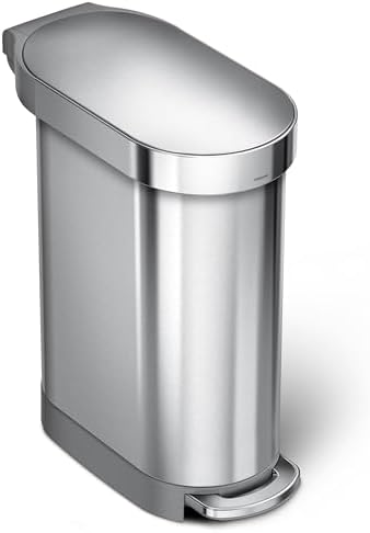 simplehuman 45 Liter / 12 Gallon Slim Hands-Free Kitchen Step Trash Can, Brushed Stainless Steel