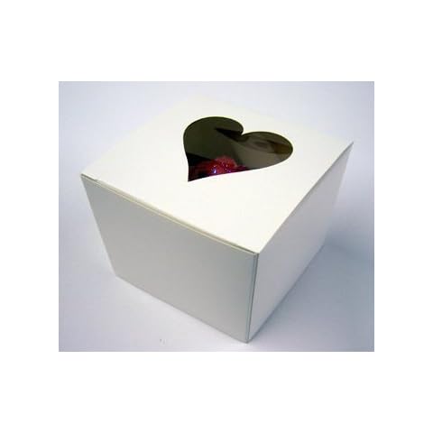 10 pack White Single Cupcake Box with Heart Shaped Window and Insert Cover