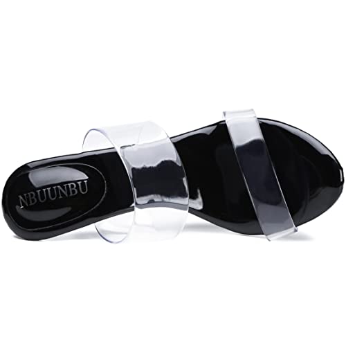 Image of NBUUNBU Clear Heels for Women Silver Black Heels Little Platform Sexy High Heels Sandals Stiletto Kitten Open Toe Dress Shoes Comfortable Double Transparent Strap Heeled Sandals Mule