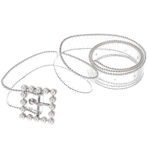 Slim Belt for Women - Fully Transparent Grommet Style with Square Buckle Perfect for Jeans and Everyday Outfits in Silver