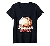 Womens Funny Baseball Poppie Family Matching for Men Women V-Neck T-Shirt