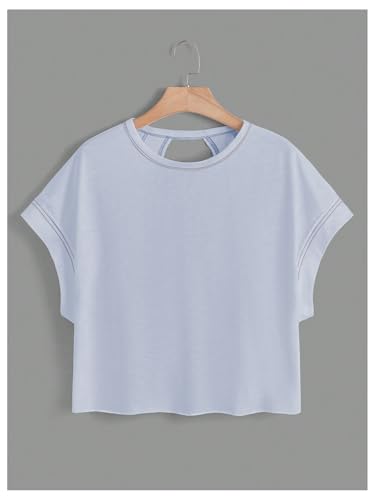 Image of SOLY HUX Women Open Back Tops Workout Backless Tee Casual Athletic Shirts Short Sleeve Oversized Gym T Shirt
