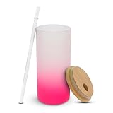 Sublimation Frosted Glass Tumbler (18 Oz, Pink) - Sublimation Blank Tumbler w/Bamboo Lid, Straw - Insulated & Lightweight Sublimation Glass Tumbler - Perfect Frosted Glass Cup for Custom Gifts