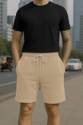 Image of Vogaan Men's Casual Slim Fit Shorts | Stylish Above Knee Shorts with Elastic Waist & Side Pockets Summer Wear for Gym Lounge Travel & Outdoor