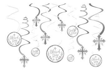 Inspirational Religious Party Supplies And Decorations For 18 People | Paper Plates Napkins Tablecover Hanging Swirls | Baptism Holy Communion Confirmation Dedication | Blessed Holy Day Cross Design #TOP1
