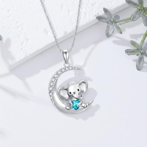 Image of PROESS Animal Birthstone Necklace 925 Sterling Silver Otter /Axolotl /Hippo /Elephant /Dachshund /Monkey /Red Panda Pendant Necklace Animal Birthstone Jewelry Gifts for Women