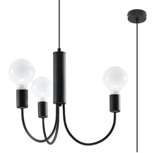 Lustre PICCOLO 3 Noir Sollux : Luminaire de Plafond en Acier 45x45x100 cm