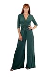 Julie d’Orleac Mono Mujer Elegante Palazzo – Mono Largo Mujer Escote Pico con Nudo Bajo el Pecho Boda Evento Vacaciones (Verde, XL)