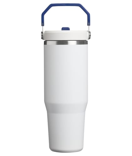Image of STANLEY IceFlow 2.0 Flip Straw Tumbler with Handle, 30 oz | Twist On Lid and Flip Up Straw | Leak Resistant Water Bottle | Insulated Stainless Steel | BPA-Free | Team White Dark Blue