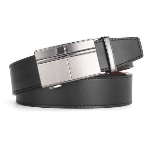 Image of Mens Black Belt Leather Ratchet Belts for Men Adjustable Men's Belts for Dress Casual with Gift Box, Trim to Fit