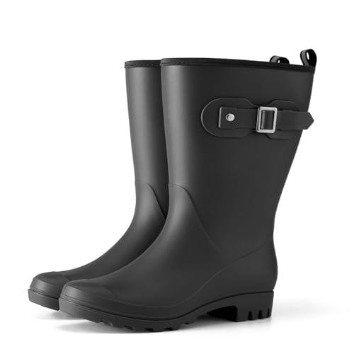 HISEA Women's Waterproof Rain Boots Wide Mid Calf Comfortable Rubber Shoes Lightweight Anti-slipping Rain Footwear for Outdoor Garden Farm Work