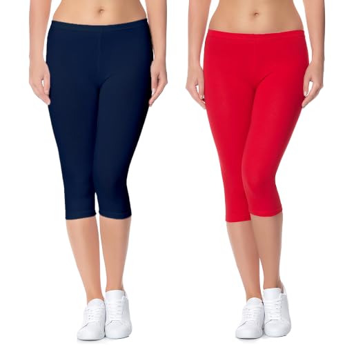 Image of Women's 3 /4 Calf-Length Leggings - Stretchable Cotton Blend, Comfortable Everyday Wear Pack of 2