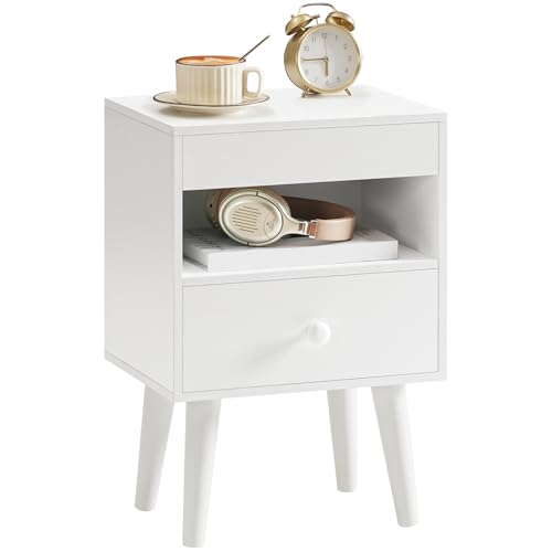 HOOBRO Table de Chevet, Table d’Appoint, Plateau Coulissant, Compartiment Ouvert, Tiroir en Non-Tissé, Table de Canapé, Table de Café, pour Salon, Chambre, Blanc...