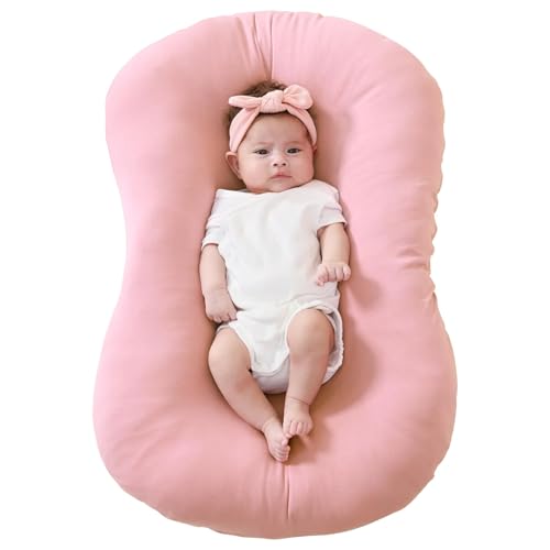 Image of FUNUPUP Rayon Derived from Bamboo Baby Lounger Cover Compatible with Snuggle Me Lounger, Infant Lounger Pillow Cover for Newborn, Removable Elastic Newborn Lounger Cover,Cover Only,Pink