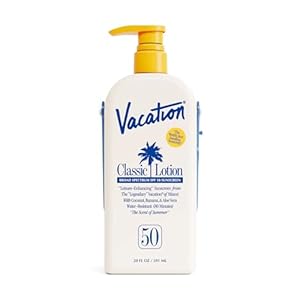 Vacation Classic Lotion SPF 50 Sun Jug, Broad Spectrum Bulk Sunscreen SPF 50, Water Resistant Sunblock, Suntan Lotion with Pump, Vegan, Family-Size, 20 Fl. Oz.