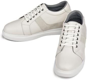 CALTO Men's Invisible Height Increasing Elevator Shoes - Off White Lightweight Leather Lace-up Fashion Sneakers - 3 Inches Taller - K1531 - Size 10 D(M) US | Image 3
