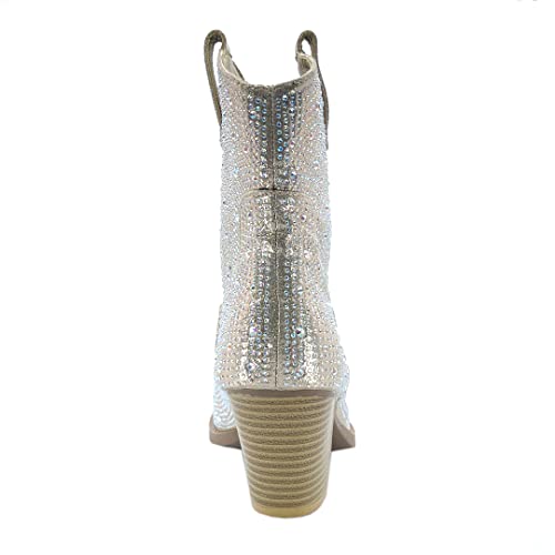 Image of ABSOLEX Women Western Cowgirl Cowboy Pointed Toe Rhinestone Ankle Booties