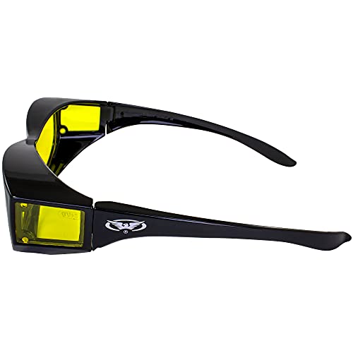Global Vision Escort Fits Over Most Glasses Motorcycle Sunglasses 2 Pair Black Frame w/Yellow Lenses3