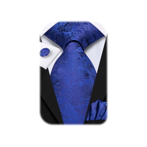 Image of Hi-Tie Men's Tie Sets Silk Paisley Striped Necktie Pocket Square Cuff-links Sets Wedding Business Holiday