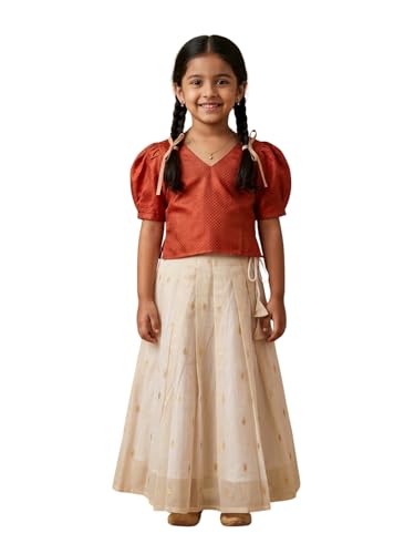 Image of The Mom Store Girls Skirt Lehenga Set | Traditional Stylish Dress For Kids Girls | Baby Lehenga Set For Girls | Elastication At Waistband | For Festivals Weddings & Special Occasions