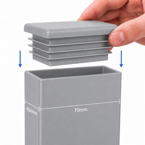 Image of (Pack of 10) Rectangular Plastic Plugs 1-9 /16 inch x 2-3 /4 inch (40 x 70 mm), Matt Tube Inserts, Fence Post Caps, Window Gray RAL 7040