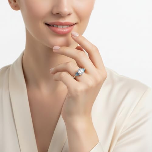 Image of Choose Your Gemstone Emerald Cut Petite Cathedral Diamond CZ Ring Yellow Gold Plated Emerald Shape Petite Engagement Rings for Women, Girls and Ladies US Size 4 to 12