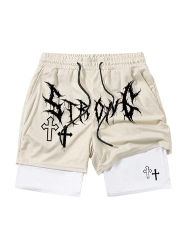 QJQ Men's 2 in 1 Goth Graphic Drawstring Elastic Waist Shorts Summer Casual Workout Athletic Gym Track Shorts