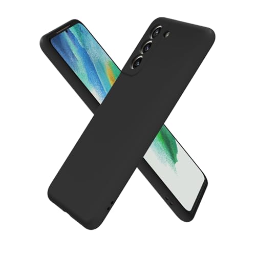 oakxco for Samsung Galaxy S21 Fe Case Silicone, Ultra Slim Thin Phone Case for Women Girls, Plain Solid Color Minimalist Aesthetic Cute Girly Design, Soft Rubber Gel TPU with Camera Cover, Black