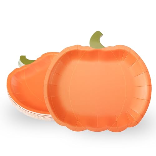 Cheerland Pumpkin Party Plates Fall Paper Plates Disposable Dessert Shaped Tableware for Halloween Birthday Baby Shower Halloween Classroom Autumn Harvest Thanksgiving Party Favor Decorations 24pcs