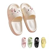 LONGSILVER Cat Slippers Women Cute Kitty Pillow Slides Thick Sole Kawaii Non Slip Quick Drying Preppy Shower Bathroom Sandals Outdoor (White,9-10 Women/7.5-8.5 Men,9,Women,10,Men,7.5,8.5)