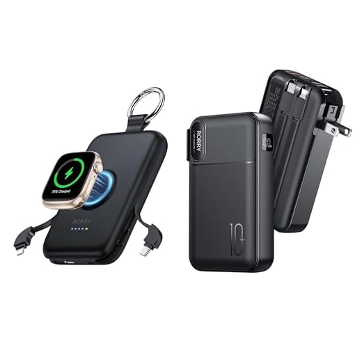 RORRY Portable Charger, 10000mAh PD 20W Fast Charging Portable Charger Power Bank with Built in Cables/Portable Charger Built in Cables, AC Wall Plug in Portable Charger Power Bank 10000mAh