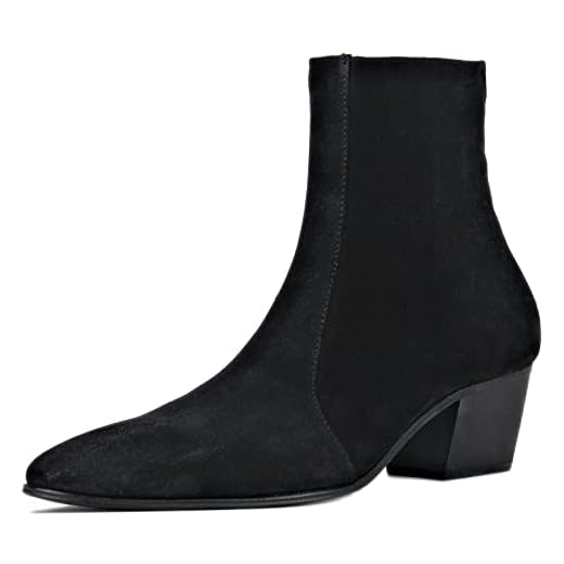 OSSTONE Botas masculinas Chelsea de couro Chukka Botas casuais de salto retrô JY040-US, Camurça preta, 10 Narrow