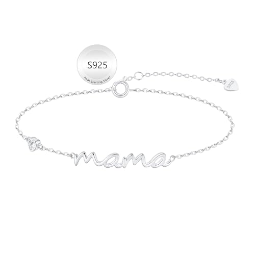 Mama Bracelet for Women 925 Sterling Silver 18K Gold Plated Mom Bracelet for Women with Simple Dainty Mama Initial Bracelets for New Mom Trendy Mother Birthday Christams Day Jewelry Gift from Daughter Husband