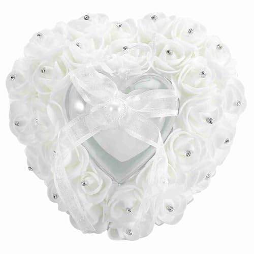 WGFOIP Coussin Bague Mariage, Porte Alliances Mariage Boîte Bagues Oreiller Anneau de Mariage avec Dentelle pour Mariage(Blanc)